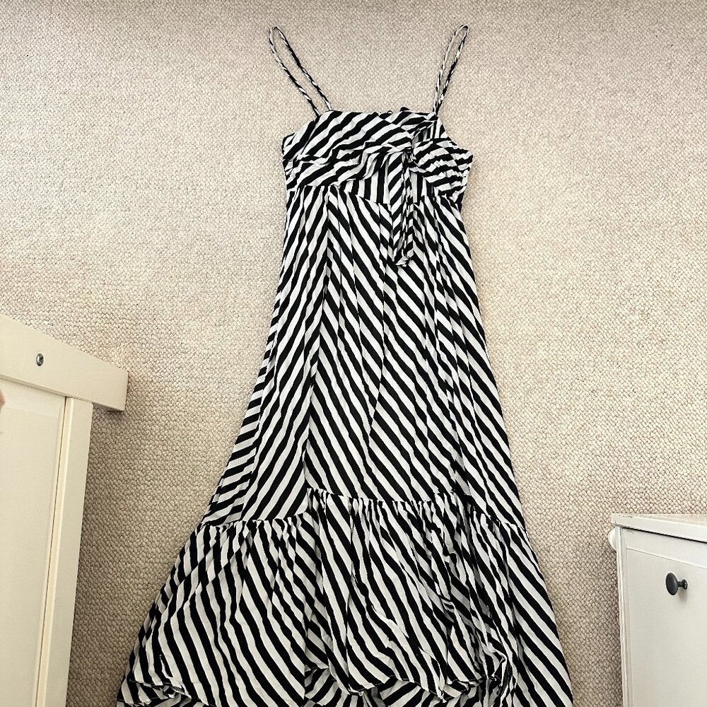 Ellison Black and White Striped Maxi Dress with Ruffled Hem